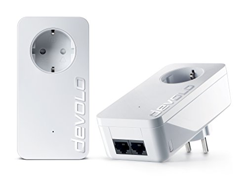 devolo dLAN 550 duo+ Starter Kit Powerline (500 Mbit/s Internet über die Steckdose, 2x LAN Ports, 2x Powerlan Adapter, integrierte Steckdose, PLC Netzwerkadapter) weiß