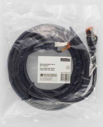 mumbi 5m Cat.6 Ethernet Lan Netzwerkkabel - Cat.6 FTP (RJ-45) 5 Meter Kabel in schwarz - 6