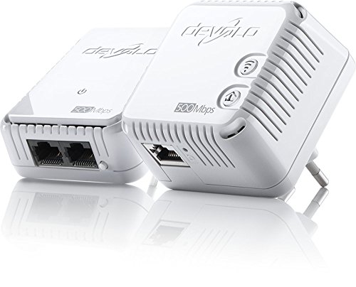 devolo dLAN 500 WiFi Starter Kit Powerline (500 Mbit/s Internet über die Steckdose, 300 Mbit/s über WLAN, 1x LAN Port, 2x Powerlan Adapter, PLC Netzwerkadapter, WLAN Verstärker, WiFi Booster, WiFi Move) weiß