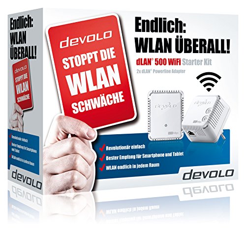 devolo dLAN 500 WiFi Starter Kit Powerline (500 Mbit/s Internet über die Steckdose, 300 Mbit/s über WLAN, 1x LAN Port, 2x Powerlan Adapter, PLC Netzwerkadapter, WLAN Verstärker, WiFi Booster, WiFi Move) weiß - 5
