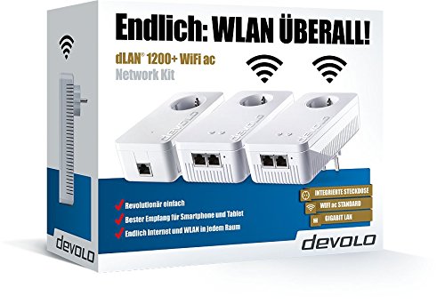 devolo dLAN 1200+ WiFi ac Powerline Network Kit (1200 Mbit/s WLAN ac, WLAN Verstärker, 2x LAN Ports, 3x Powerlan Adapter, ideal für Online Gaming und HD-Streaming, PLC Netzwerkadapter, WiFi Move) weiß - 4