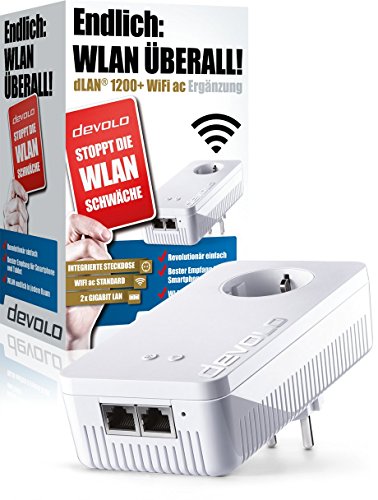 devolo dLAN 1200+ WiFi ac Powerline (1200 Mbit/s WLAN ac, 2,4 und 5 GHz gleichzeitig, 2x LAN Ports, 1x Powerlan Adapter,ideal für Online Gaming und HD-Streaming, PLC Netzwerkadapter, WiFi Move) weiß - 2