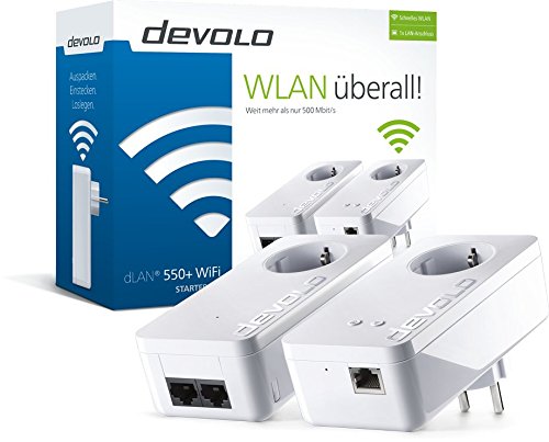 devolo dLAN 550+ WiFi Starter Kit Powerline (500 Mbit/s Internet über die Steckdose, 300 Mbit/s über WLAN, 1x LAN Port, 2x Powerlan Adapter, integrierte Steckdose, PLC Netzwerkadapter, WiFi Move) weiß - 2